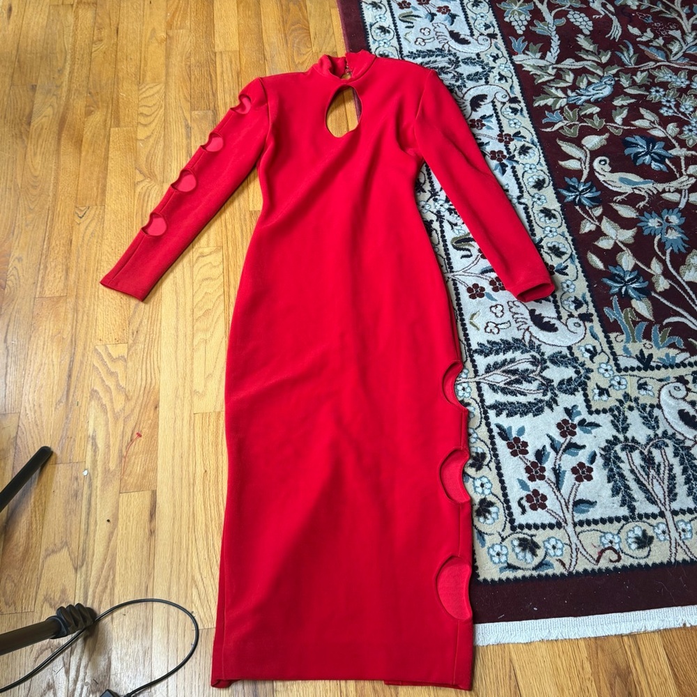 Designer Vintage Lillie Rubin red bodycon dress with cut outs and shoulder pads